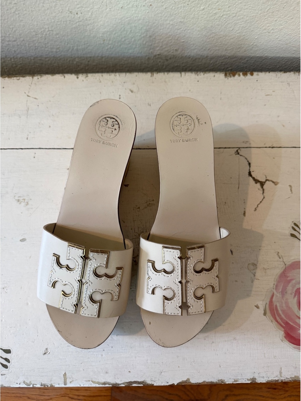 Tory Burch Beige Cream Slide Platform Sandals - Picture 3 of 5